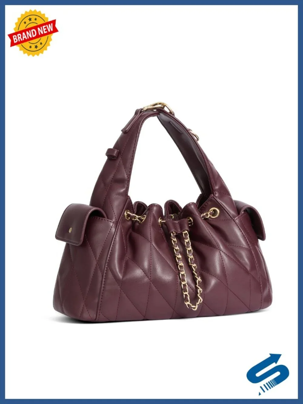 Quilted Vegan Leather Hobo Handbag with Adjustable Strap